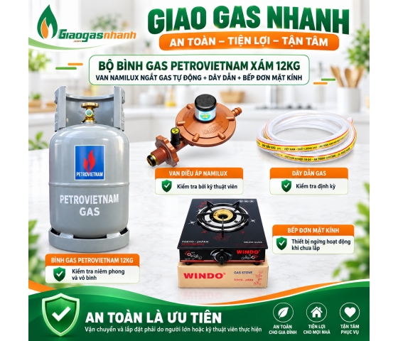 Bộ Bình Xam 12kg +Bếp Gas Đơn Mắt Kiếng
