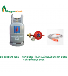 Bộ Bình Gas 12kg + Van Đồng Hồ Ngắt Gas Tự Động+ Dây Dẫn Inox