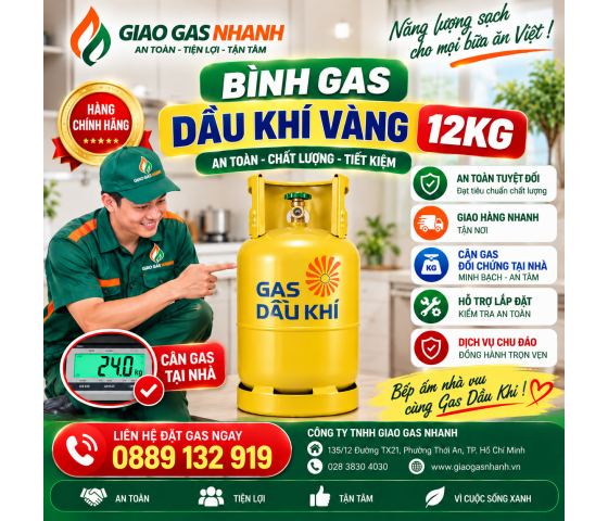 Bình Gas Dầu Khí Vàng 12kg