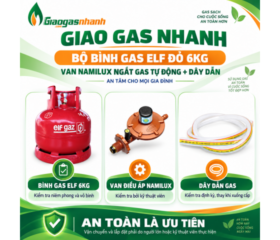 Bộ Bình Gas 6kg + Van + Dây