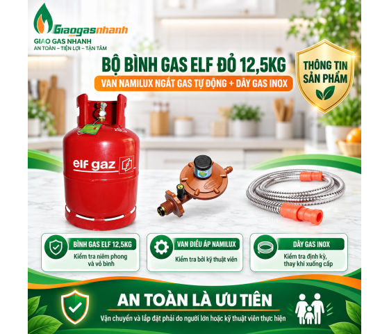 Bộ Bình Gas ELF 12,5kg, Van Namilux Và Dây Gas Inox