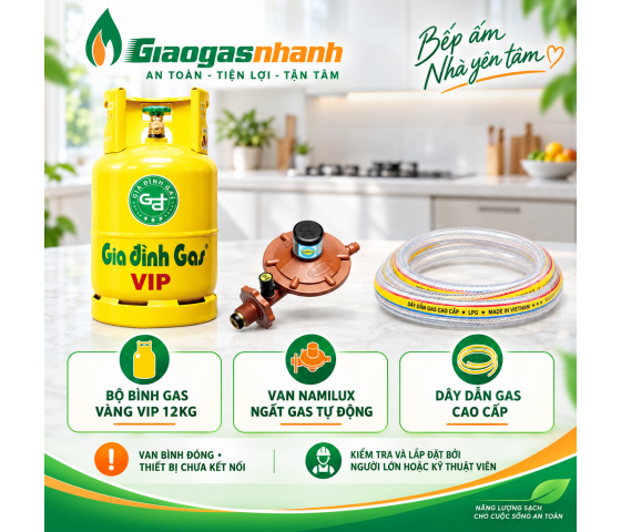 Bộ Bình Gas vàng Víp 12kg