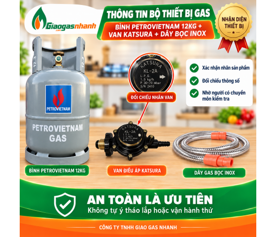 Bộ Bình Gas + Van Kasura + day