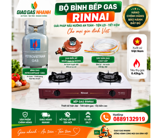 Bộ Bình Bếp Bếp Gas Rinnai Măt Inox