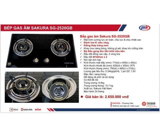Bếp Gas Âm Sakura SG-2502GB
